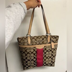 Coach Tan and pink Signature Tote